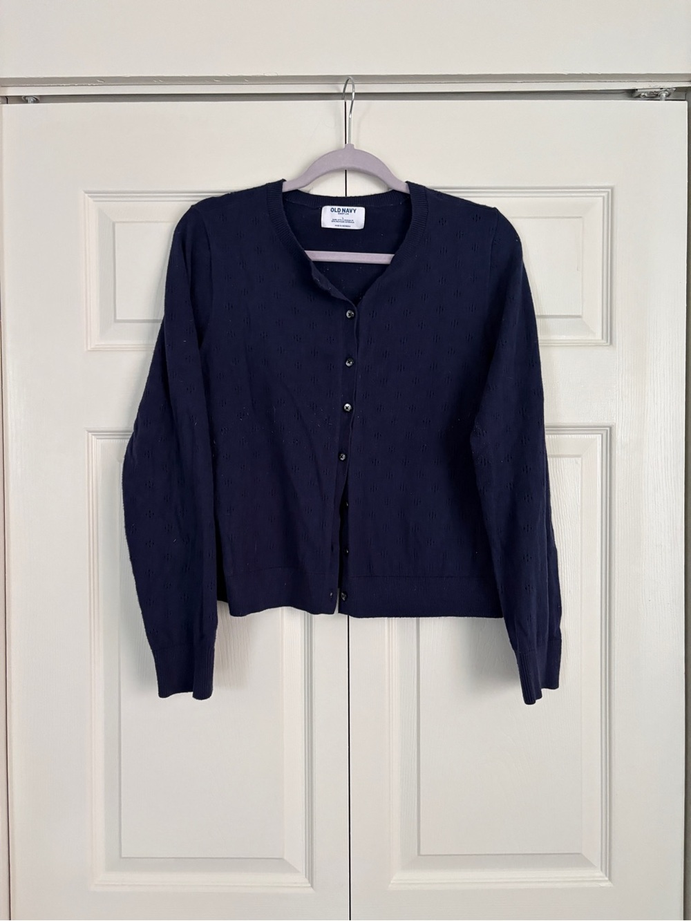 Old Navy Navy Pointelle Crewneck Cardigan